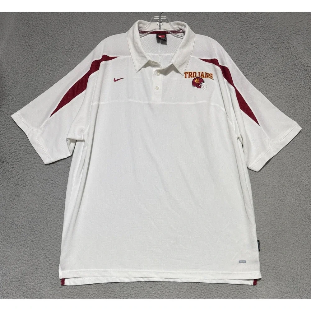 Vintage Nike Team Dri-Fit USC Trojans polo shirt Mens XL White Embroidered